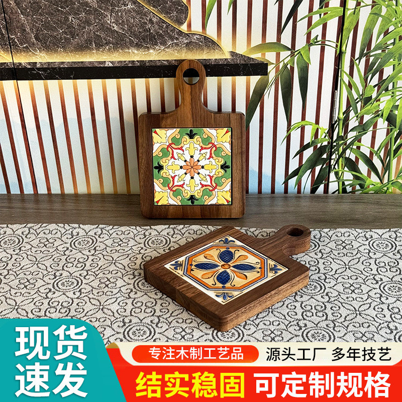 实木花砖隔热锅垫日式复古餐垫砂锅垫家用耐高温耐热厨房桌垫杯垫