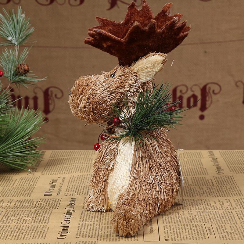 nin09930双腿平伸蒲草着地2号坐鹿（本色两手白麻松针等）摆件