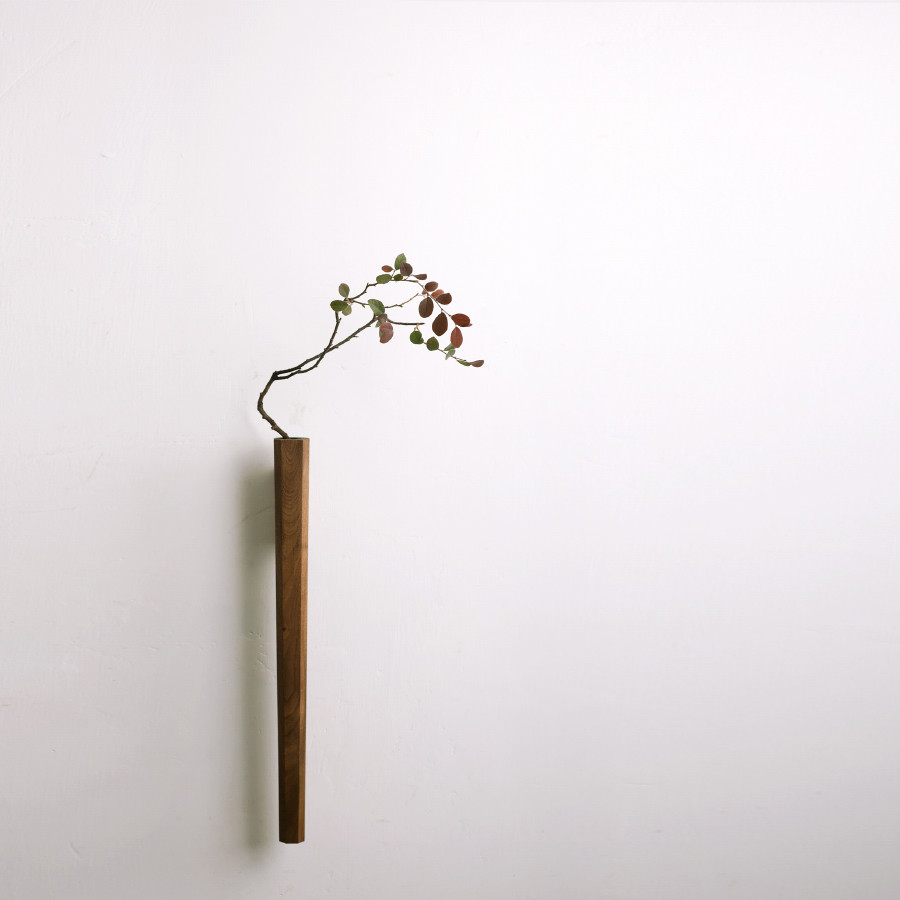 度仓生活 弦 日式手工黑胡桃实木花插挂墙花器装饰干花瓶壁饰