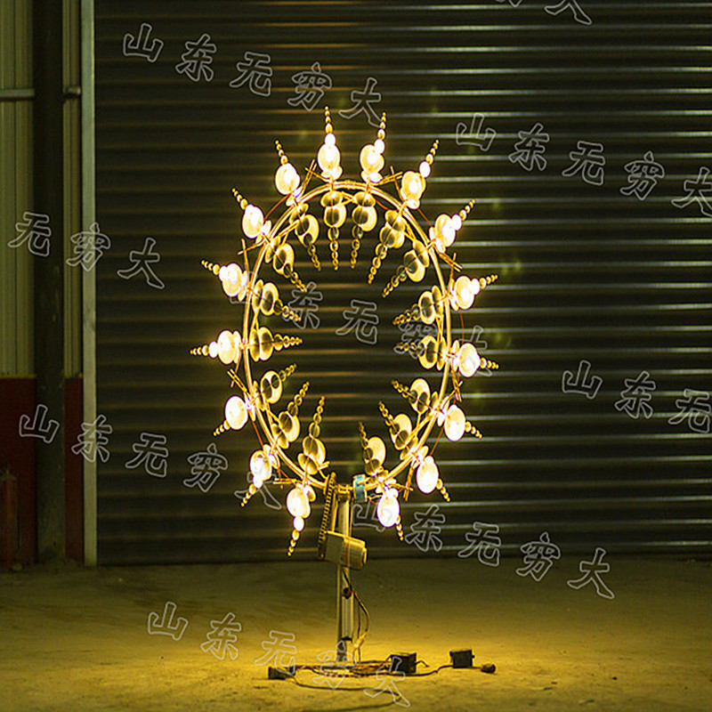 热销户外创意性七彩不锈钢网红风动雕塑水母灯无动力地标互动摆件