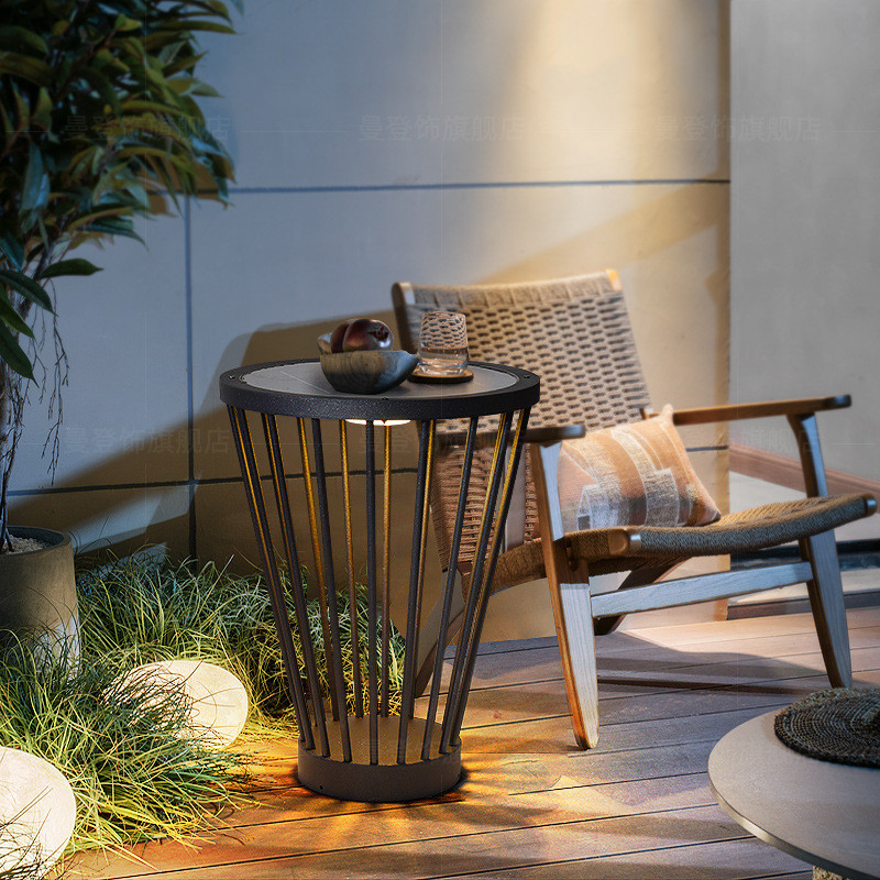 热销别墅景观庭院户外草坪灯不锈钢防水防锈户外茶几灯太阳能免接