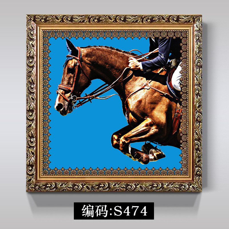 美式正方形装饰画玄关餐厅装饰骏马欧式大气两幅组合客厅挂画轻奢图片