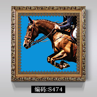 美式正方形装饰画玄关餐厅装饰骏马欧式大气两幅组合客厅挂画轻奢