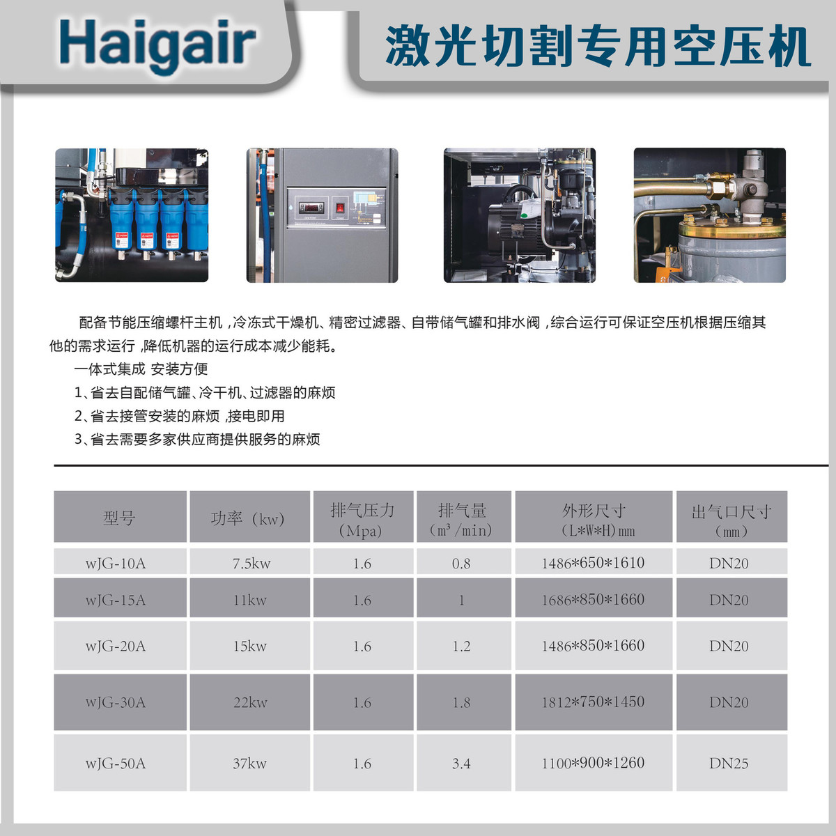 激光切割专用空气压缩机7.5千瓦一体式螺杆式空压机小型工业工厂