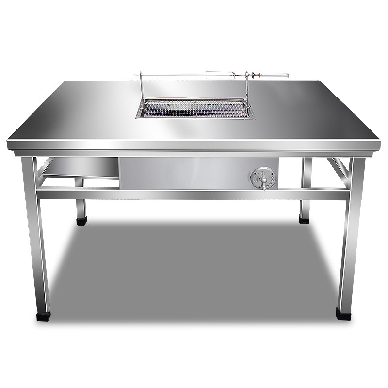 无烟烧烤桌子烤羊用不锈钢木炭桌户外摆摊家商腿桌炉子烧烤炉架子