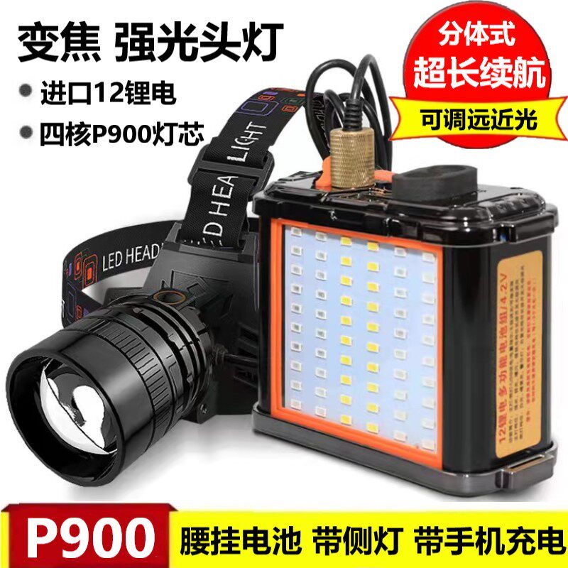可调光变焦头灯强光充电超亮远射散光户外工地照明灯头戴式筒