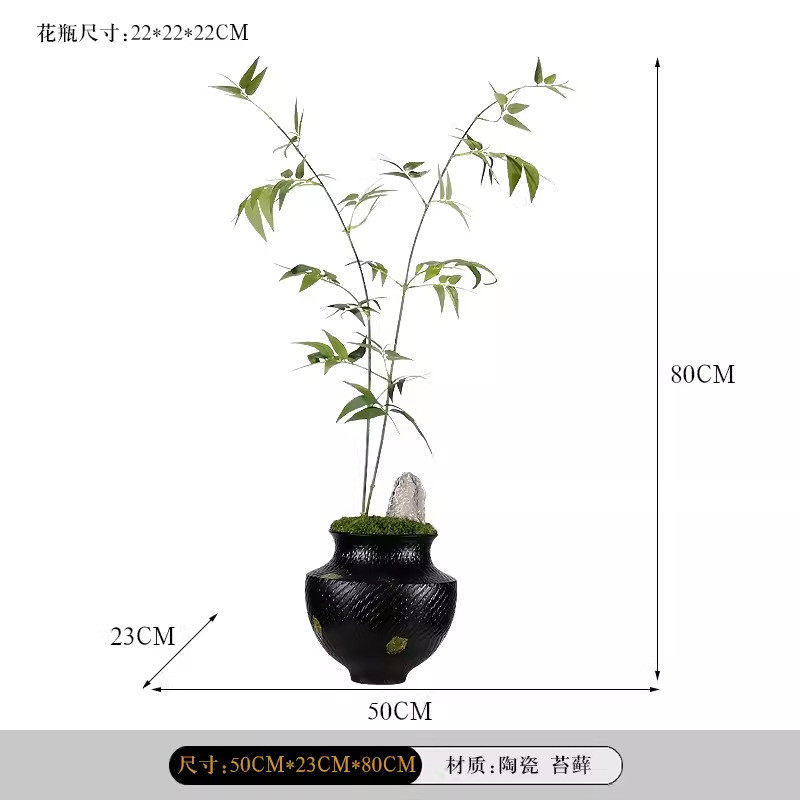 仿真花新中式绿植酒店客厅餐桌假文竹陶瓷花器茶几装饰品竹子摆件