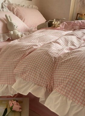 td61韩式毛球蓝色被罩花边床裙1.8公主风四件套床上用品1.5床单三