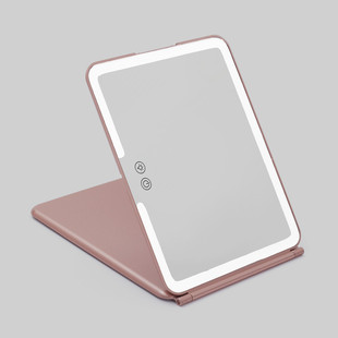 新款 大号led发光充电便携双面化妆镜5x7x放大旅行三色翻盖折叠镜