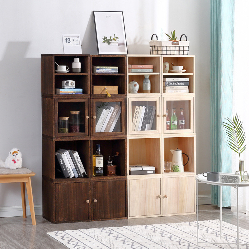 热销实木自由组合格子柜玻璃收纳储物柜落地简易小柜子单个书柜带