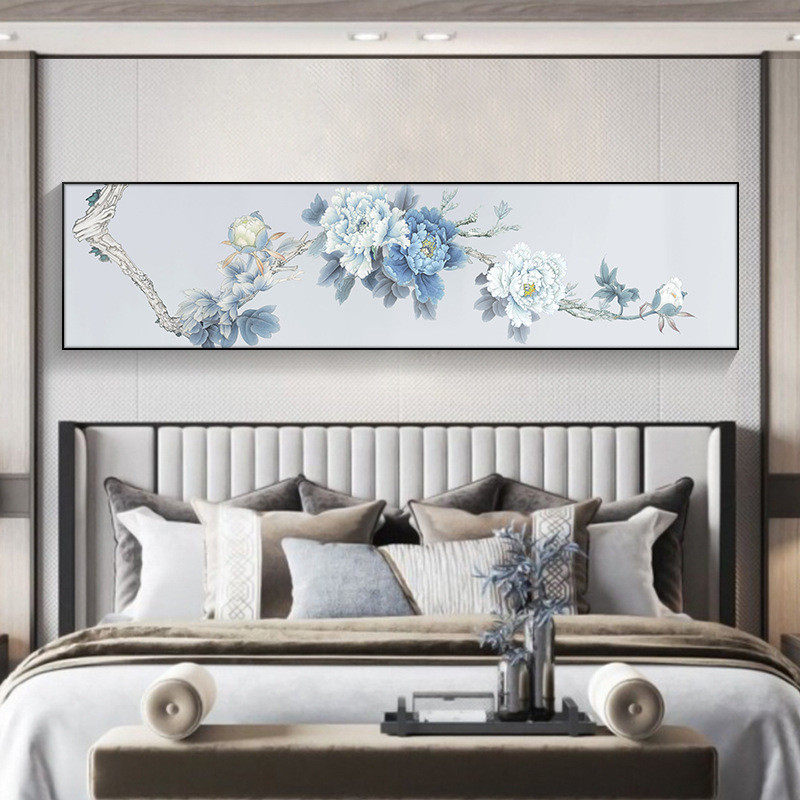 新中式卧室床头装饰画免打孔挂画温馨浪漫大气单幅房间壁现代简约