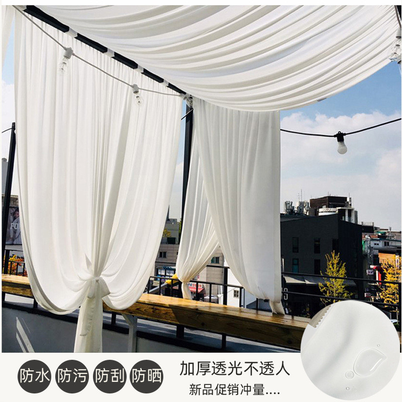 刮批发户外防水防qjao窗纱隔热透光不透人白色纱帘阳台客厅半遮光