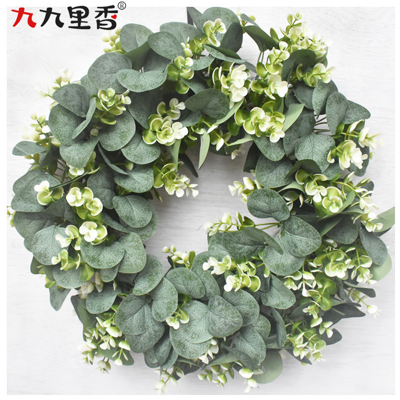 美式大号 桉树叶花环 仿真花环门饰 门环叶花环 尤加利花环 金钱
