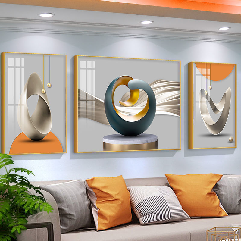 现代简约客厅装饰画线条抽象艺术沙发背景墙挂画高级感大气三联画