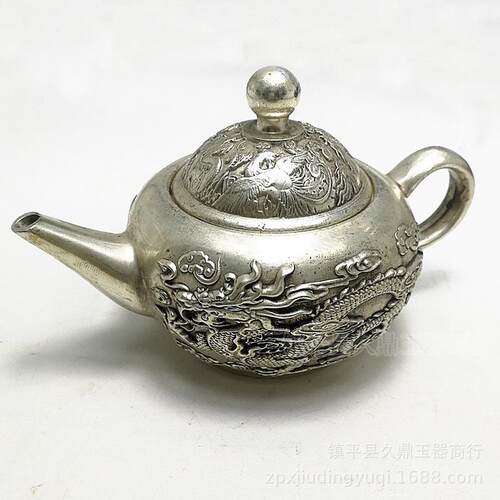 旧杂项批发 仿古做古玩银器龙凤茶壶批发 仿古银饰家居办公摆件