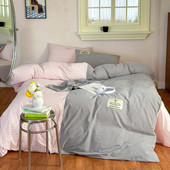 40支水洗棉格纹拼接四件套四季 通用可机床笠水洗床单家用洗款 套件