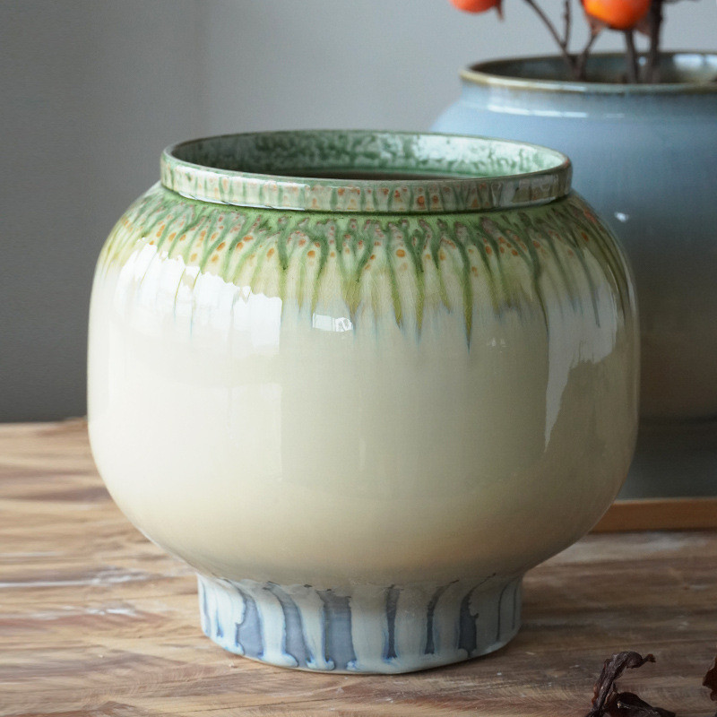 景德镇陶瓷花瓶摆件客厅花盆新中式玄关装饰水培花器复古陶罐插花