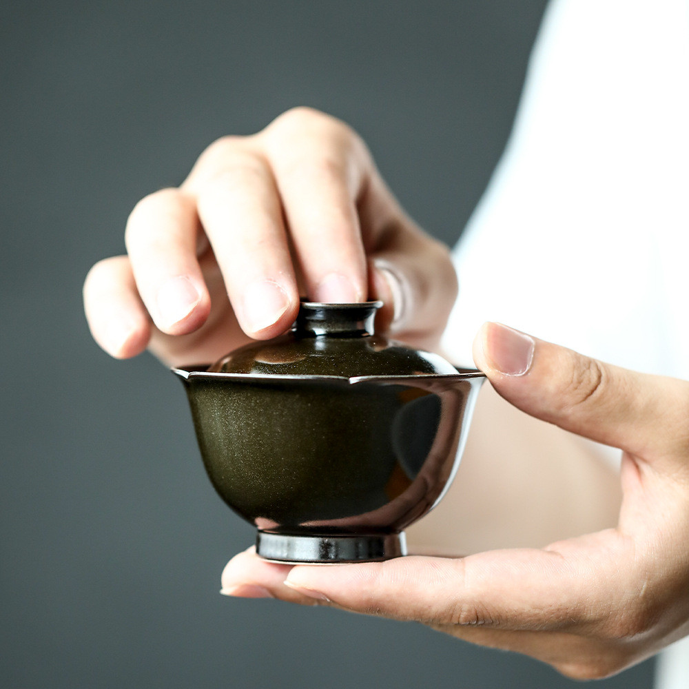 热销茶器先生2023年玄墨系列瓷茶道具全黑支柴烧圈银晴素雅空间泡