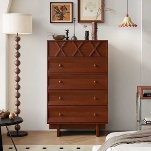 中古五斗柜实木客厅卧室收纳柜美式斗柜抽屉柜复古边柜木色玄关柜