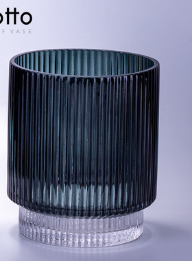 复古轻奢软装直筒玻璃花瓶客厅水培插花样板间条纹竖式花瓶摆件