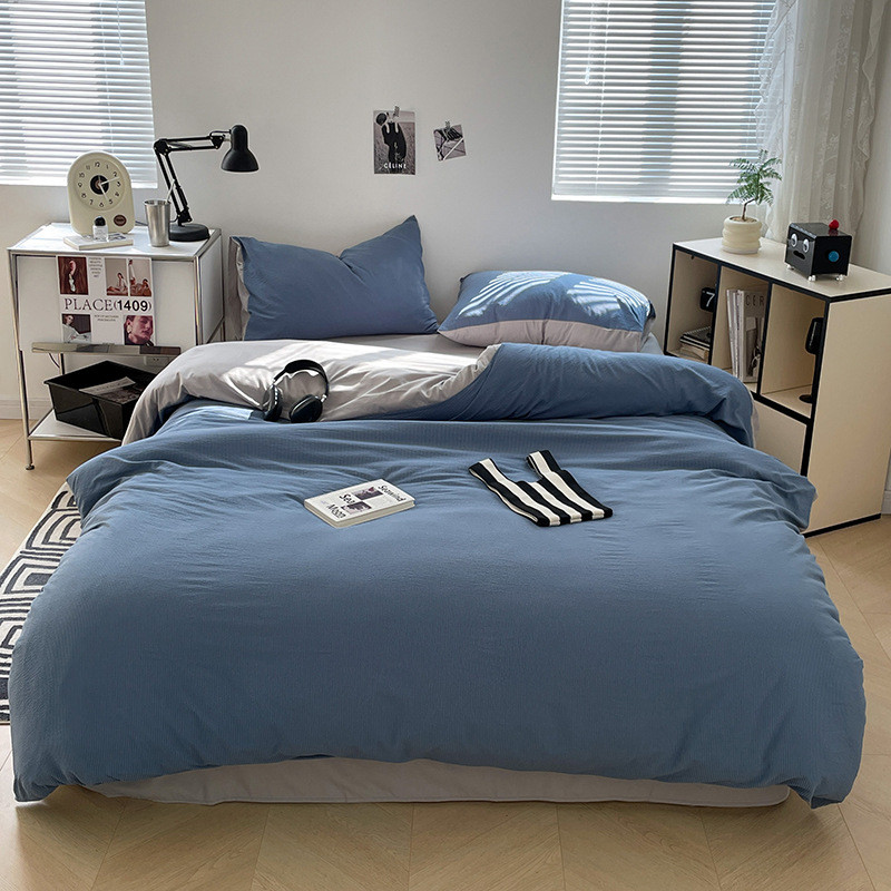 学生宿舍床上三件套寝室上下铺单人水洗棉四件套春秋床单被套被罩