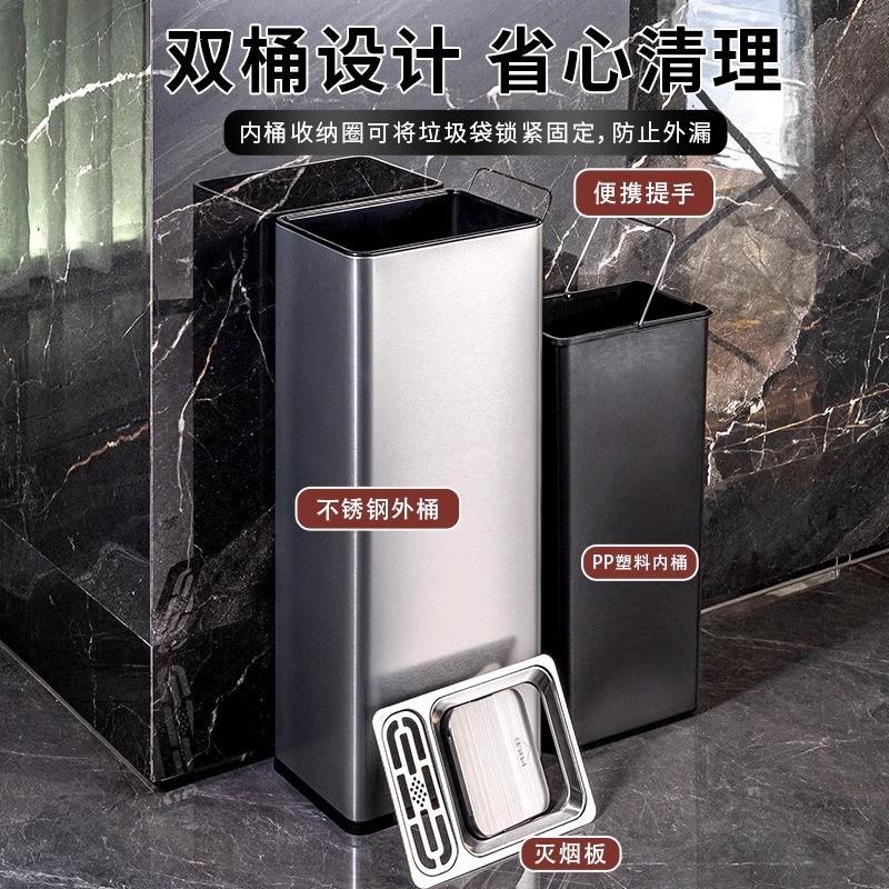 不锈钢卫生间擦手纸摇盖垃圾桶大号办公室大堂楼道厕所直投收纳桶