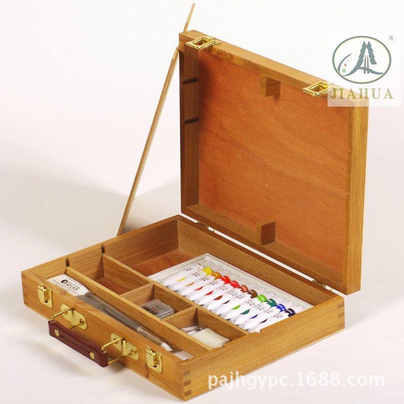 x32笔盒手提油画箱美术油画工具箱画榉木木制便携写生素描画箱