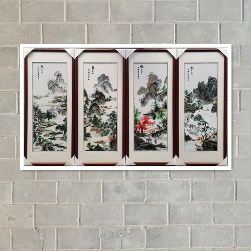 苏绣机绣装饰画成品挂画春夏秋冬绣加工定制手工四条屏厂家直销