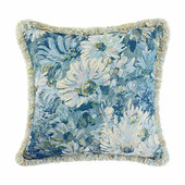 乡村复古油画花卉方形浅蓝流苏须边沙发装 饰抱枕靠垫套45x45cm