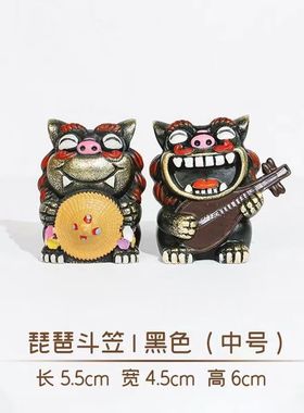 狮三百|琵琶斗笠狮子文创工艺摆件中号市集旅游纪念礼品手绘国潮