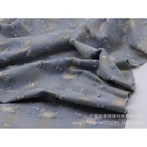 【厂家批发】烫金布料做旧洗水牛仔破洞复古重工厚款无弹服装箱包