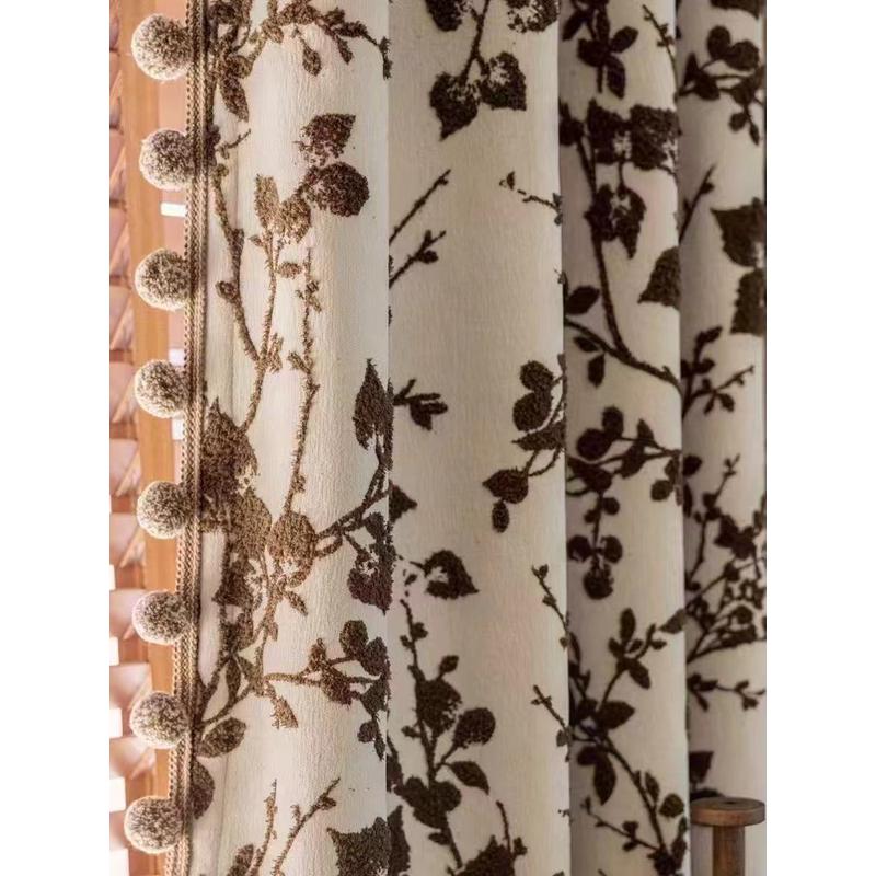 新款复古黑白羊毛圈客厅提花窗帘法式加厚窗帘布料绒卧室抱枕桌布