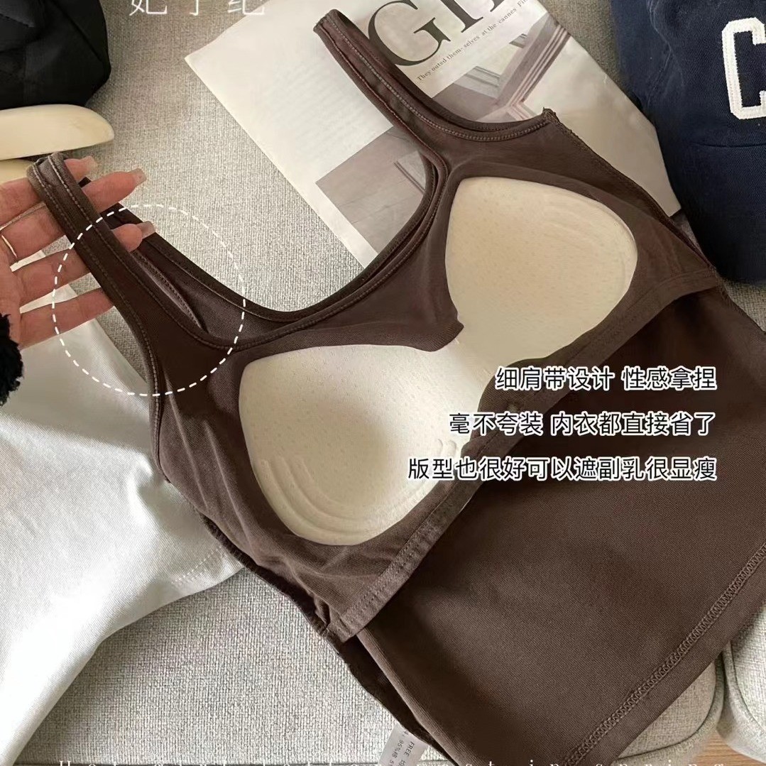 固定一体杯吊带背心女内搭外穿带胸垫不跑杯美背防走光打底上衣