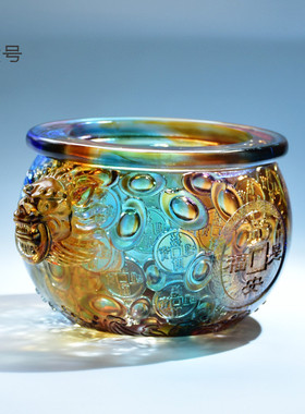 琉璃纳八方财聚宝盆装饰摆件水晶店铺招财聚财办公室桌高端工艺品