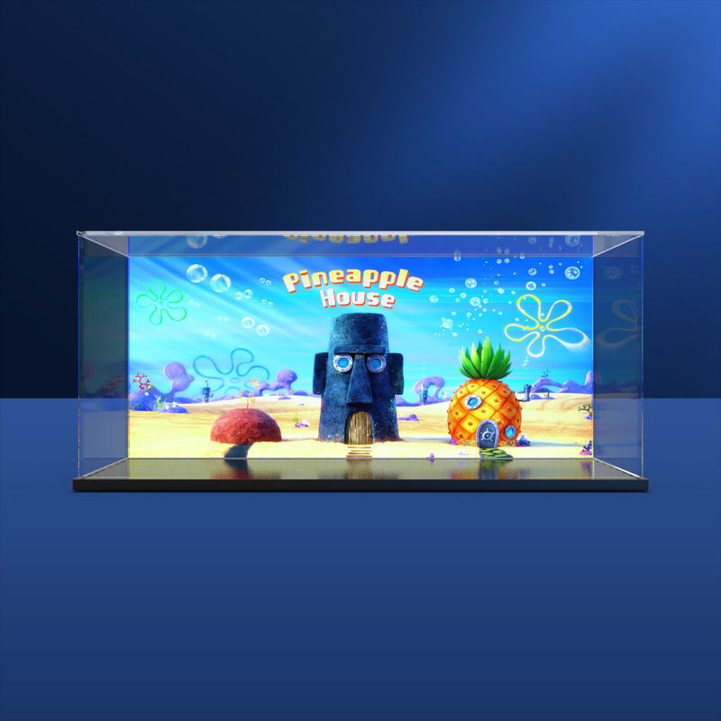 热销适用area-x海绵宝宝积木亚克力收纳盒屋模型积木高清防尘罩菠