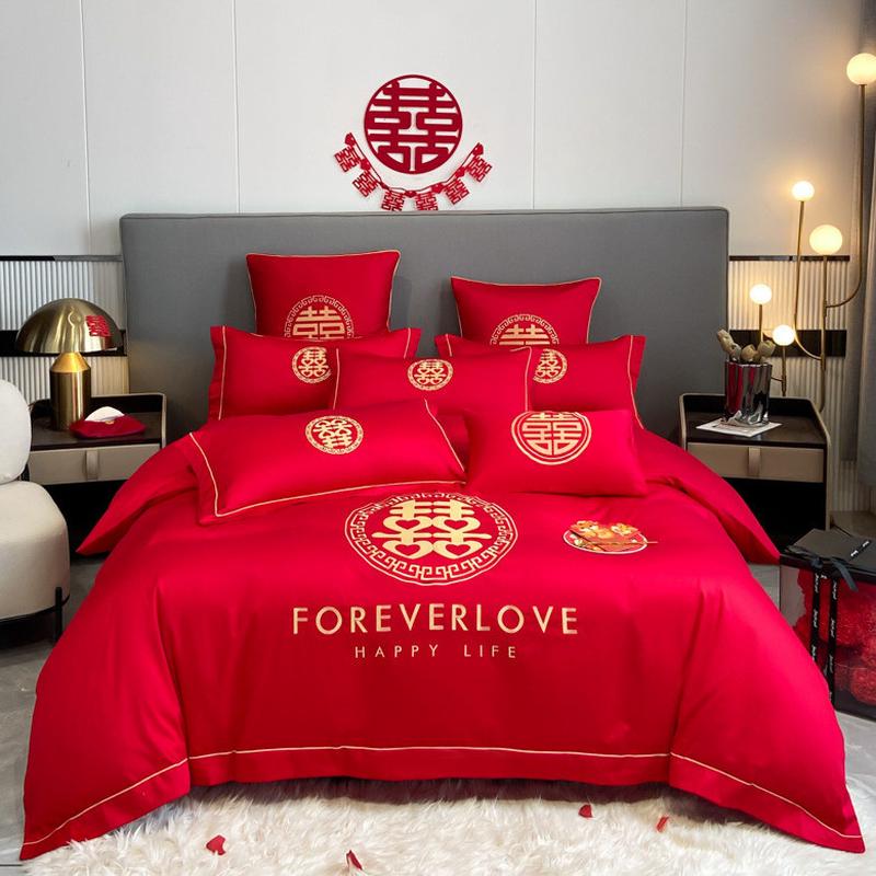 高档婚庆结婚床上用品四件套婚房喜被高级感床单被套红色婚礼被罩