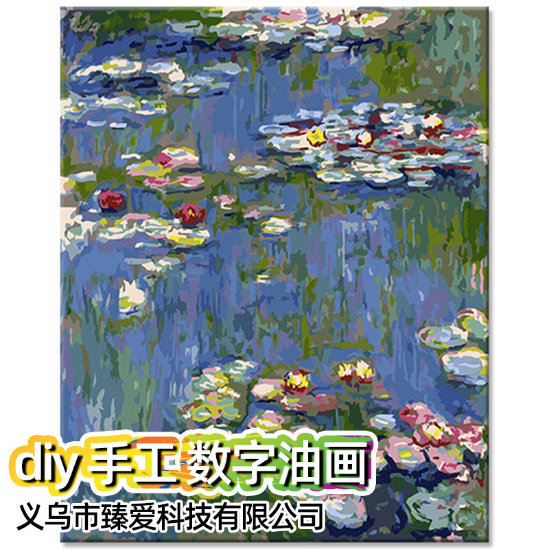 数字油画40*50荷塘定制风景手工diy客厅卧室走廊數字油畫池水