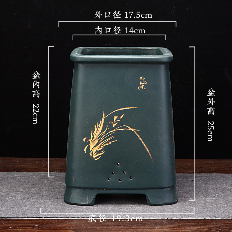 宜兴紫砂花盆四方客厅花卉盆景盆兰花君子兰批发悬崖点彩刻绘文竹