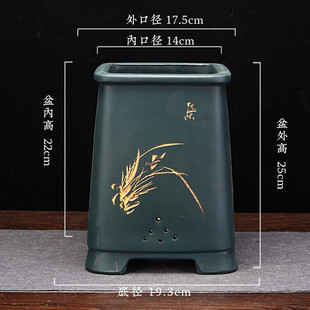 刻紫砂花盆四方客厅花卉盆景盆兰花君子兰文竹悬崖点彩宜兴绘批发