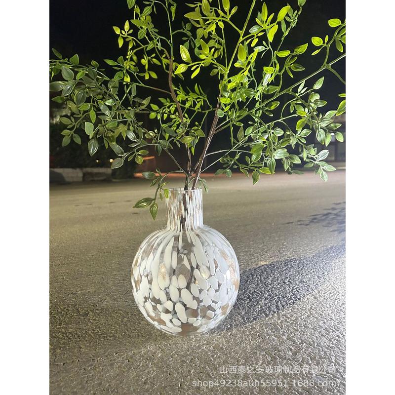 雪花创意豹纹花瓶圆球玻璃花瓶加重加厚手工白点新款花瓶人工吹制