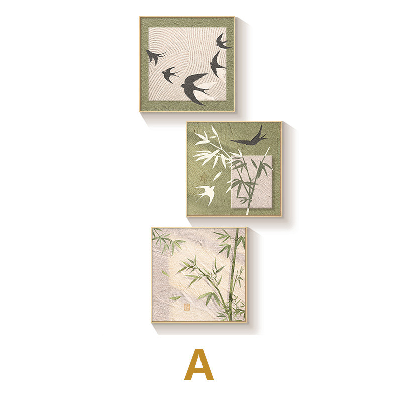 新中式客厅装饰画中古风竹子挂画简约高级感沙发背景墙组合挂画