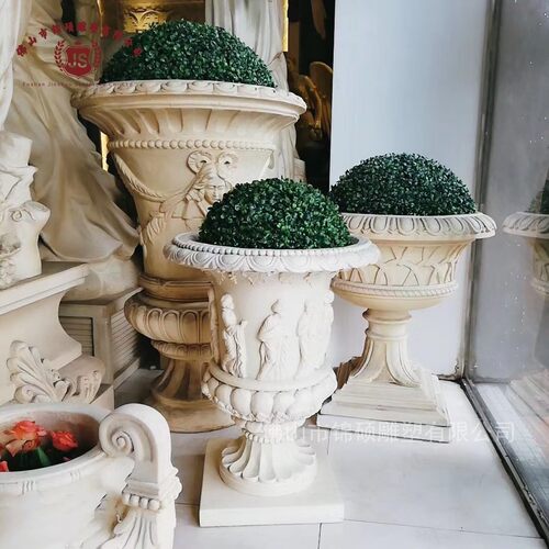 石花厂家园林景观雕塑树脂砂岩欧式花盆玻璃钢仿佛山盘外贸花钵