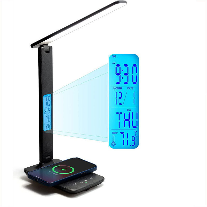 创意多功能显示屏护眼台灯无线充电10w批发阅读学习小夜灯桌面