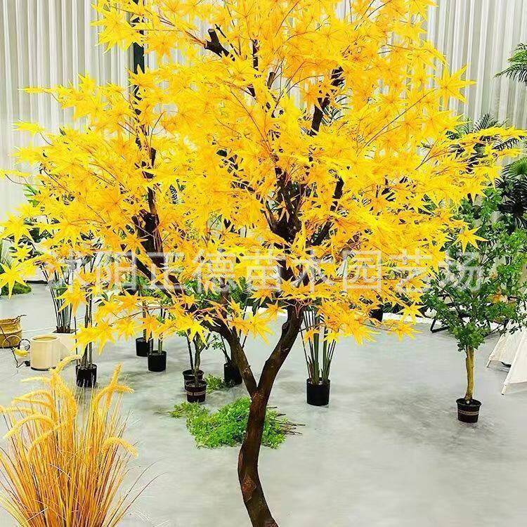 枯山水日式物仿真绿植展厅会所黄色黄叶枫叶树红枫树假植料理装饰
