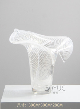 现代简约家居条纹洽谈桌彩琉璃花瓶设计师用样板间炫客厅台面装饰