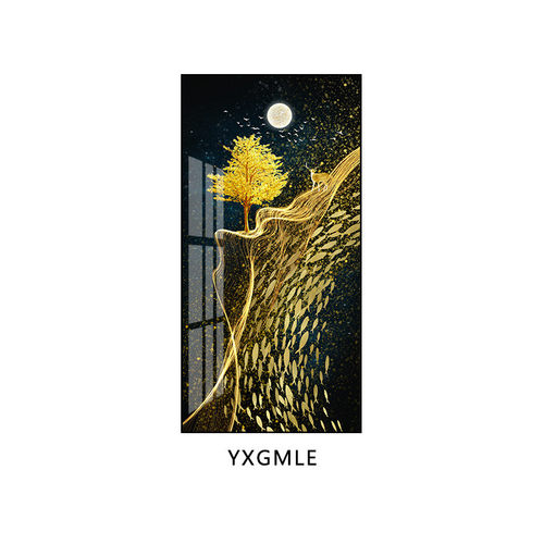 轻奢麋鹿玄关装饰画金鹿入户客厅壁画现代高档新中式走廊过道挂画