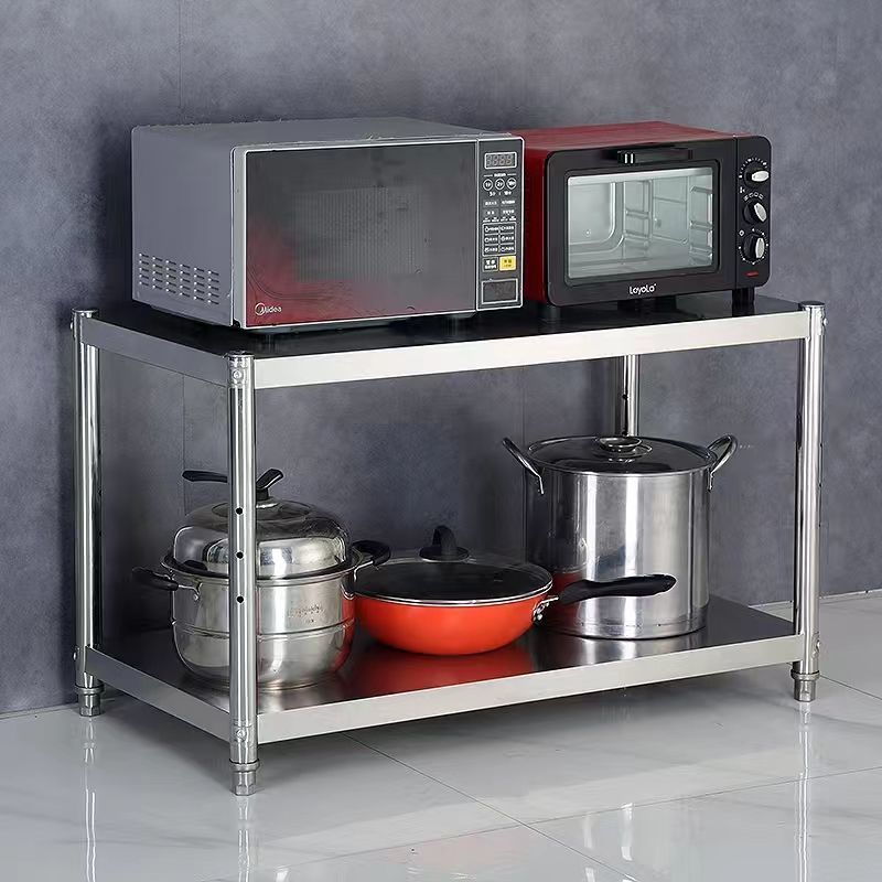 厨房不锈钢置物架多层落地微波炉烤箱架三层收纳储物2层杂物架子