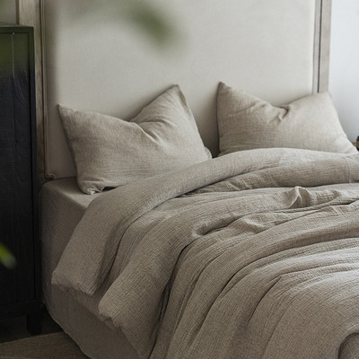 bedtime创新面料素色棉麻四件套风纱套件日式侘寂双层家居床品4