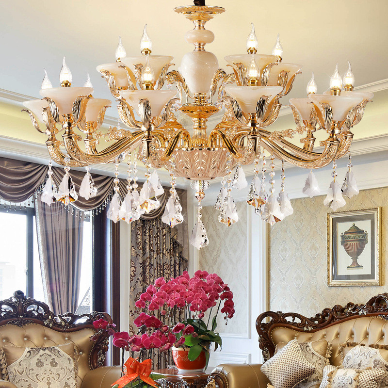 豪华欧式别墅复式楼大吊灯客厅灯s天然玉石全铜金水晶灯酒店大堂