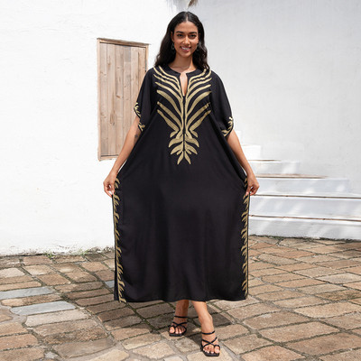 沙滩罩衫人棉金色绣花度假长袍l4078l